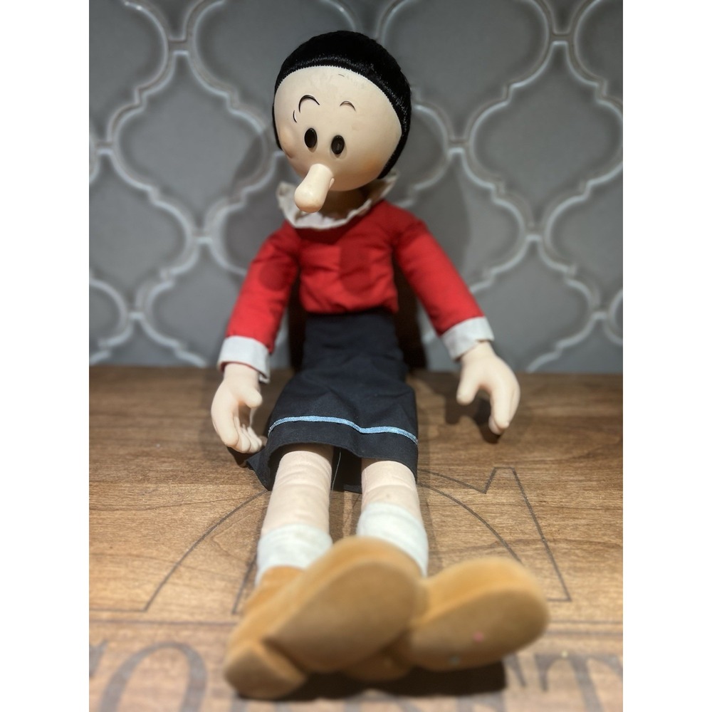 Popeye's Girlfriend Olive Oyl 1985 Plush Doll 19" Large Hair Net Still In Place